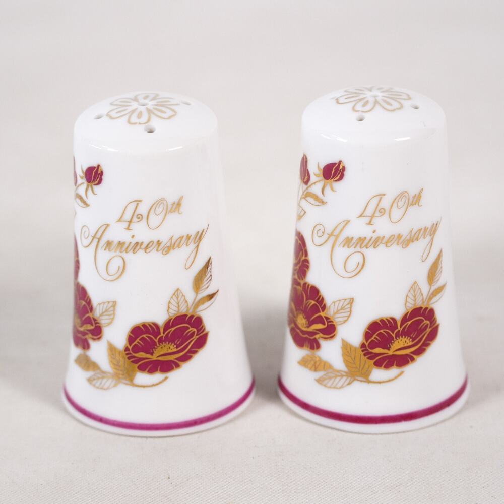 George Good 40th Anniversary Porcelain Floral Flower Salt & Pepper Shakers Japan